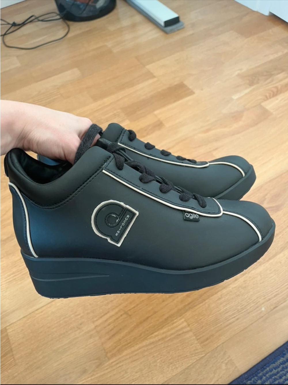 Black Wedge Sneaker with Cream Trim